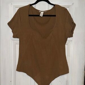 H&M Ribbed Short Sleeve Bodysuit - Brown